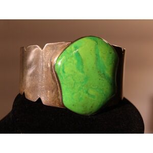 Vintage DTR Jay King Sterling Silver Huge Green  Cuff Bracelet